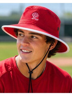 EvoShield Red Mesh Boonie Hat White Brim R Logo Baseball Softball Sun Hat